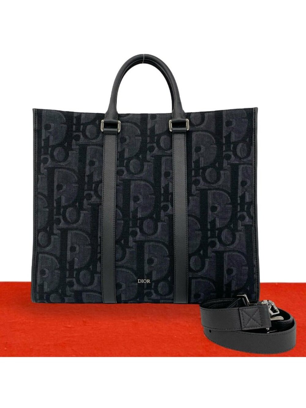 Dior East West Oblique Leather Tote Black